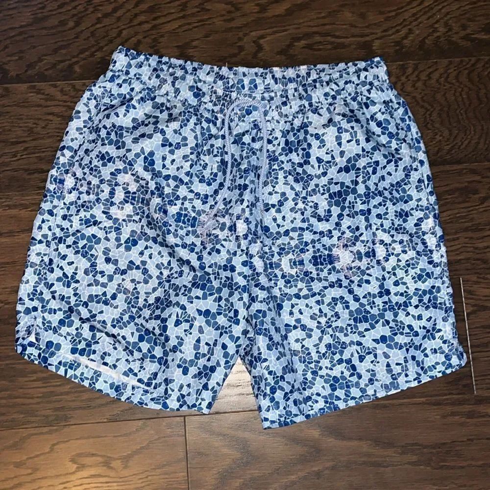 $75 Tailorbyrd lined resort sailboat blue shimmer swimming pool trunk shorts L